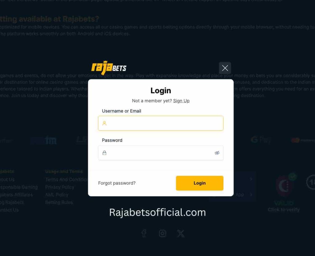 rajabets login